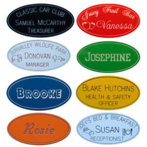 Custom Engraving of Trophies and Gifts Engraved Oval Name Badges